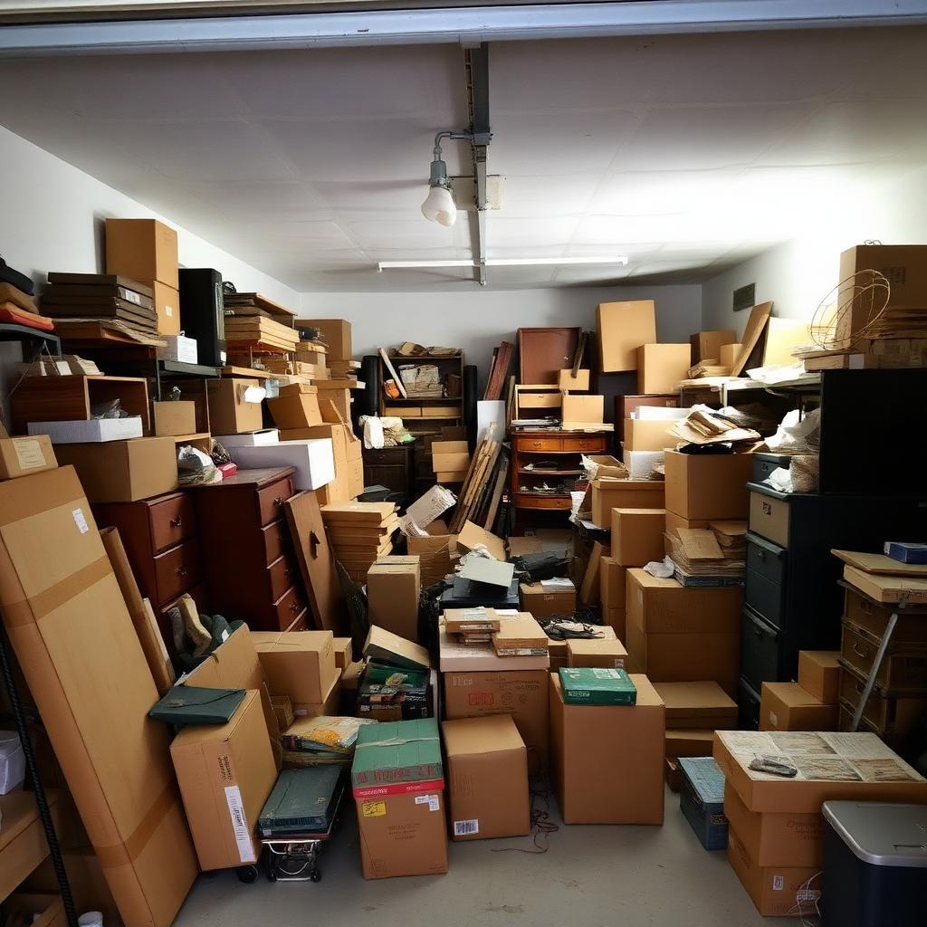 Cluttered garage before junk removal in Lancaster County